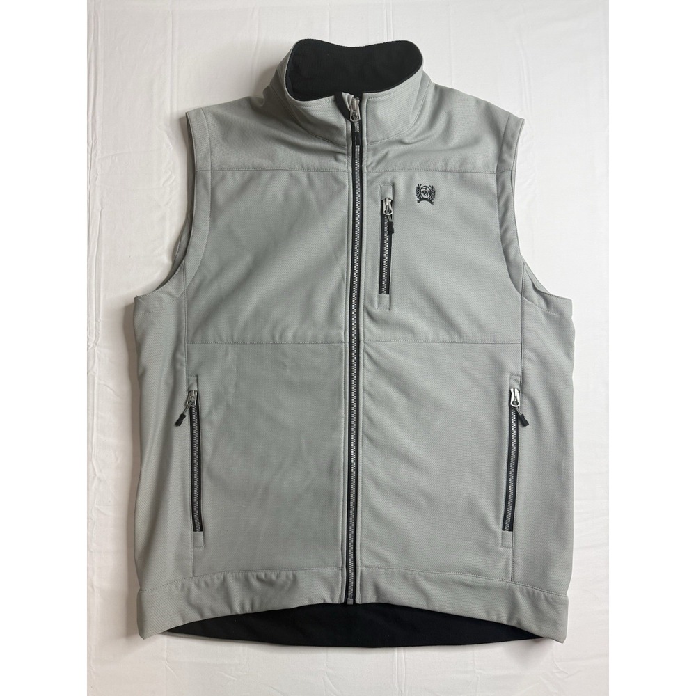 Cinch Men's L Gray Full Zip Vest Lined Pockets Stand-Up Collar Carrying Pockets